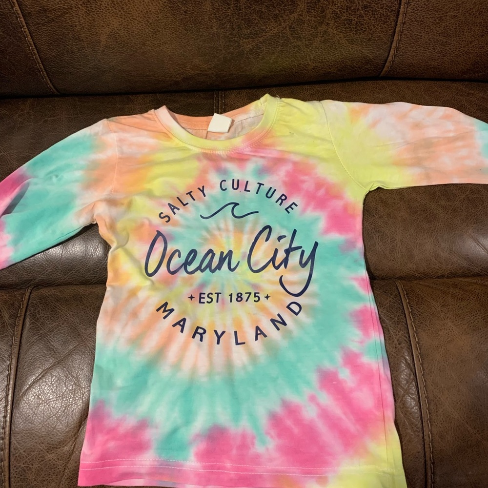 Long sleeve tie dye Ocean City kids shirt (S)